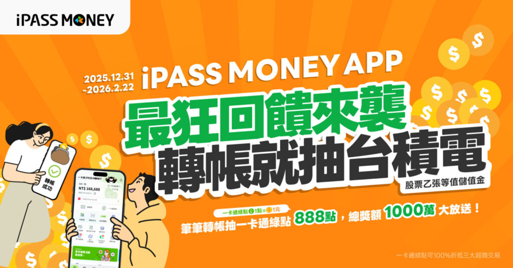 一卡通iPASS MONEY重磅推出千萬一卡通綠點大方送及加碼再抽台積電股票等值儲值金回饋活動