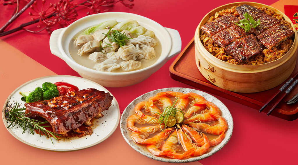 首次登場的胡同燒肉推出包含雞湯、鰻魚炊飯、豬肋排、醉蝦的年菜四件組。（圖／夢時_0