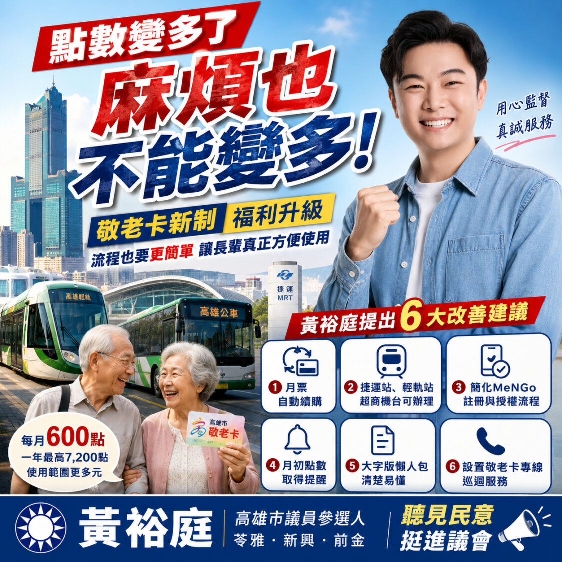 高雄敬老卡新制上路使用不便　黃裕庭籲市府優化月票續購與辦理流程